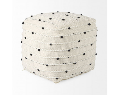 Mercana - Amaira Cream/Black/White patterned Wool and Cotton Pouf