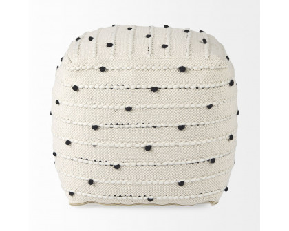 Mercana - Amaira Cream/Black/White patterned Wool and Cotton Pouf