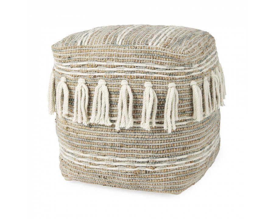 Mercana - Avni Cream/Brown Hemp and Wool Fringed Pouf