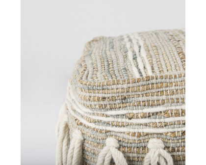 Mercana - Avni Cream/Brown Hemp and Wool Fringed Pouf