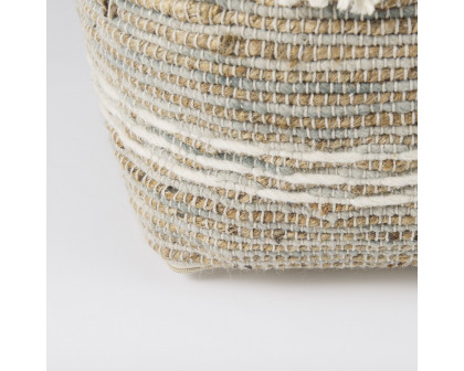 Mercana - Avni Cream/Brown Hemp and Wool Fringed Pouf