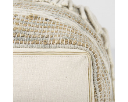 Mercana - Avni Cream/Brown Hemp and Wool Fringed Pouf