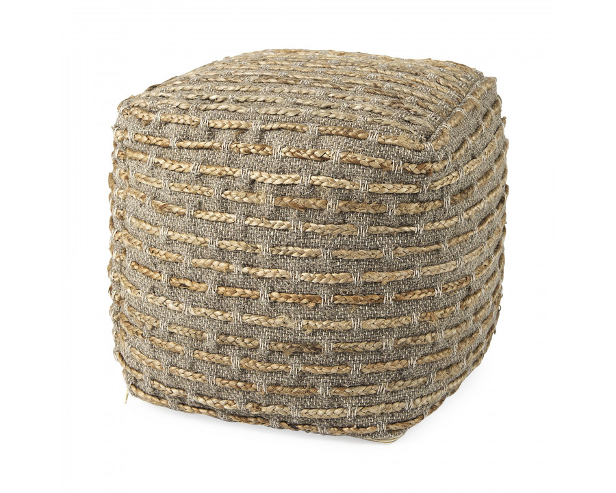 Mercana - Binita Gray/Brown Hemp Wool and Cotton Pouf