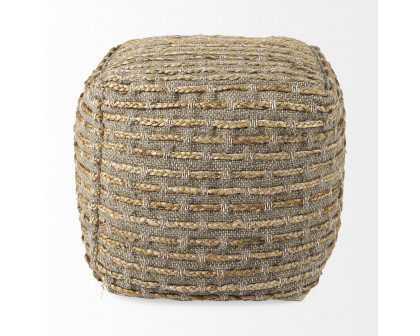 Mercana - Binita Gray/Brown Hemp Wool and Cotton Pouf