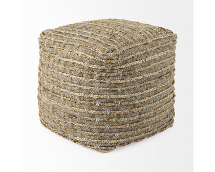 Mercana - Binita Gray/Brown Hemp Wool and Cotton Pouf