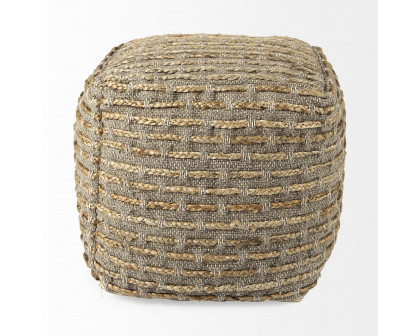 Mercana - Binita Gray/Brown Hemp Wool and Cotton Pouf