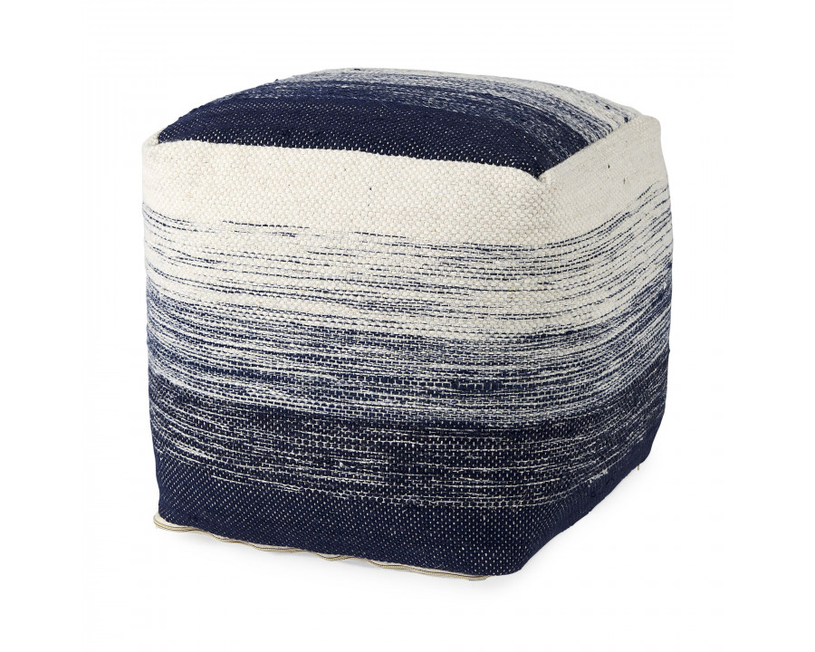 Mercana - Damini Blue/Cream Wool and Cotton Pouf