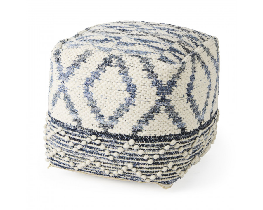 Mercana - Eshana Cream Wool and Denim Patterned Pouf