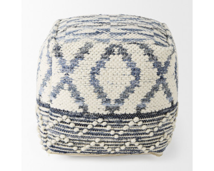 Mercana - Eshana Cream Wool and Denim Patterned Pouf