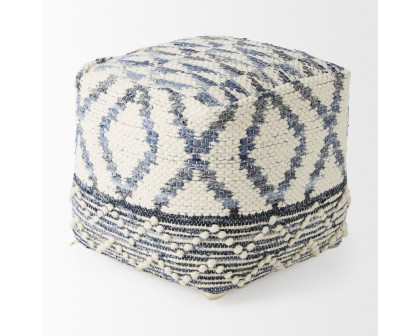 Mercana - Eshana Cream Wool and Denim Patterned Pouf