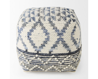 Mercana - Eshana Cream Wool and Denim Patterned Pouf