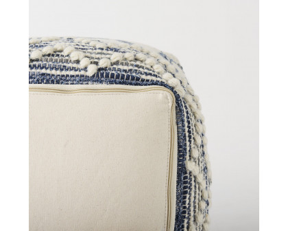 Mercana - Eshana Cream Wool and Denim Patterned Pouf