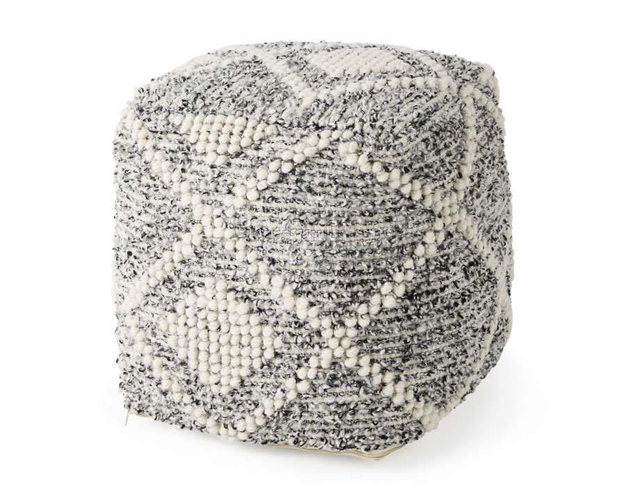 Mercana - Ekiya Black/White Yarn and Wool Patterened Pouf