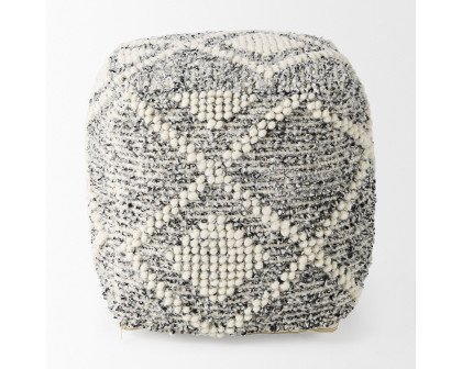 Mercana - Ekiya Black/White Yarn and Wool Patterened Pouf