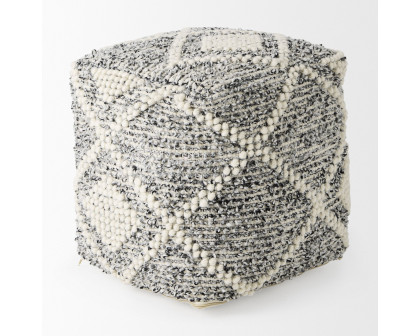 Mercana - Ekiya Black/White Yarn and Wool Patterened Pouf