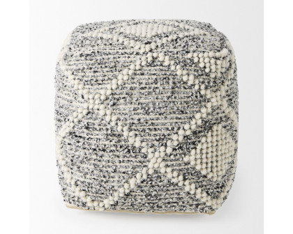 Mercana - Ekiya Black/White Yarn and Wool Patterened Pouf