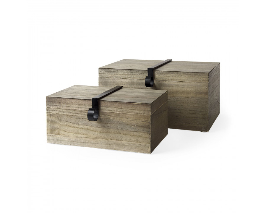 Mercana - Josh Light Brown Wood/Metal Detail Boxes (Set of 2)