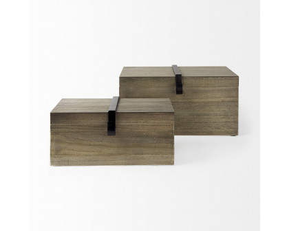 Mercana - Josh Light Brown Wood/Metal Detail Boxes (Set of 2)