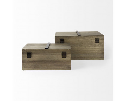 Mercana - Josh Light Brown Wood/Metal Detail Boxes (Set of 2)