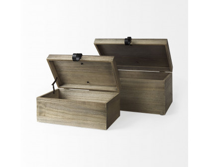 Mercana - Josh Light Brown Wood/Metal Detail Boxes (Set of 2)