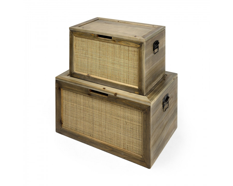 Mercana - Sonny Brown Wood and Wicker/Metal Detail Rectangular Boxes (Set of 2)