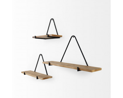 Mercana - Khufu Brown Wood with Black Metal Triangular Hanging Shelves (Set of 3)