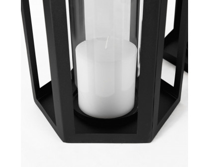 Mercana - Balley Matte Black Metal Hexagonal Candle Holder Lanterns (Set of 2)