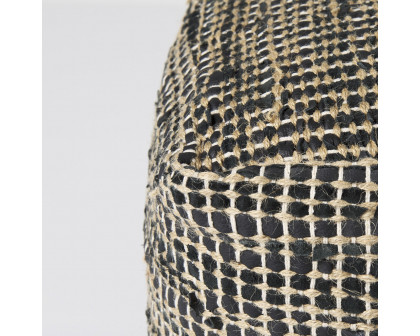 Mercana Aalia Pouf - Charcoal, Leather/Jute Fiber