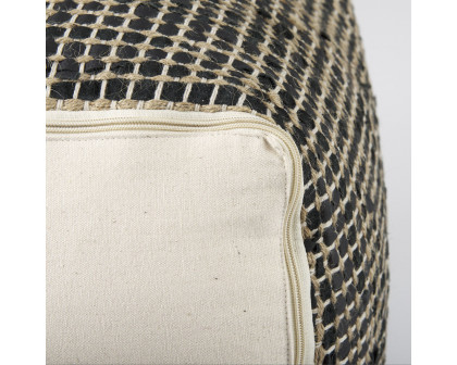 Mercana Aalia Pouf - Charcoal, Leather/Jute Fiber