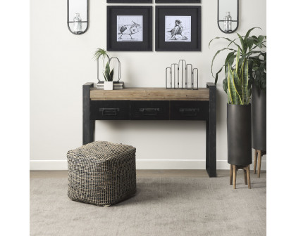 Mercana Aalia Pouf - Charcoal, Leather/Jute Fiber