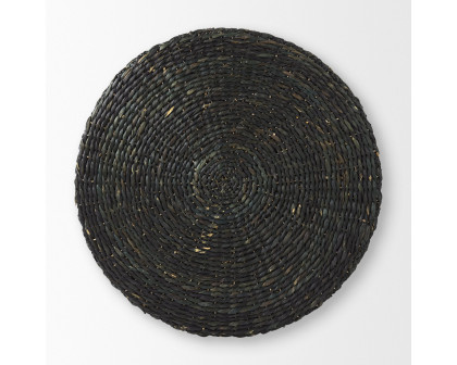 Mercana - Dina Black Cornhusk and Water Hyacinth Round Coffee Table Pouf