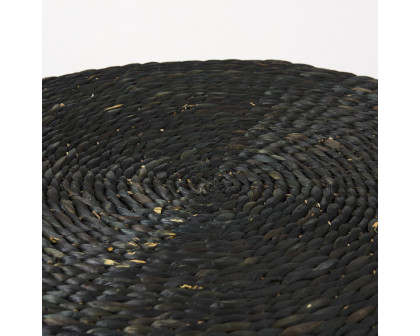 Mercana - Dina Black Cornhusk and Water Hyacinth Round Coffee Table Pouf