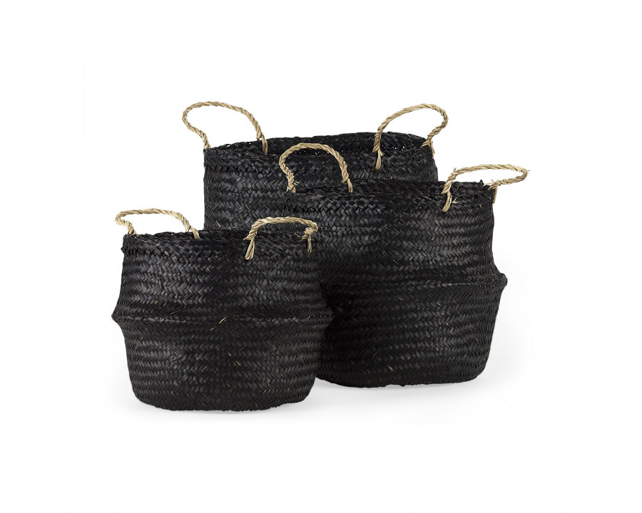 Mercana - Ella Black Seagrass Basket/Light Brown Handles (Set of 3)