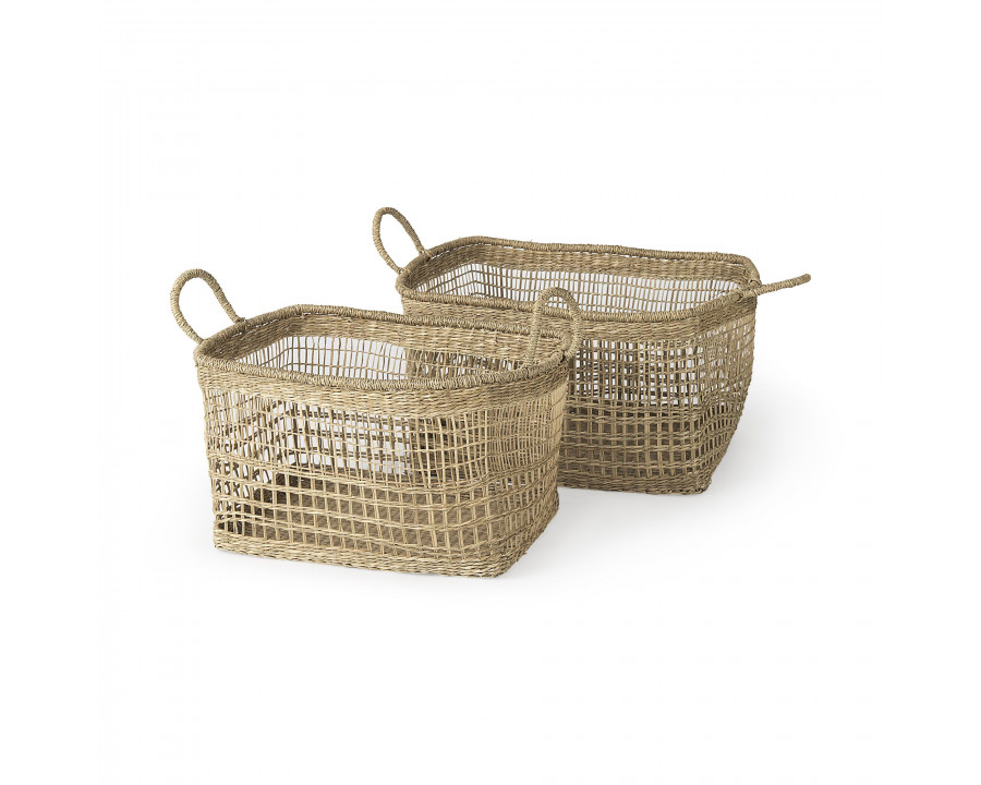 Mercana - Bellisa Medium Brown Seagrass Rectangular Basket/Handles (Set of 2)