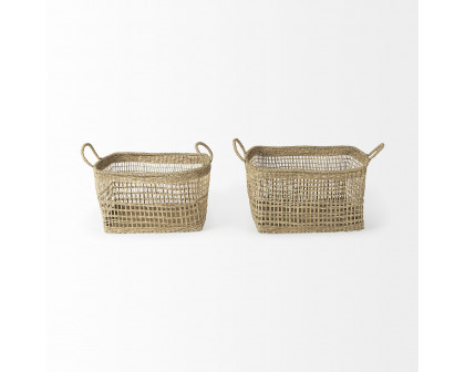 Mercana - Bellisa Medium Brown Seagrass Rectangular Basket/Handles (Set of 2)