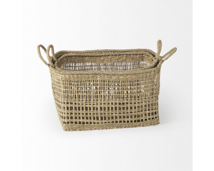 Mercana - Bellisa Medium Brown Seagrass Rectangular Basket/Handles (Set of 2)