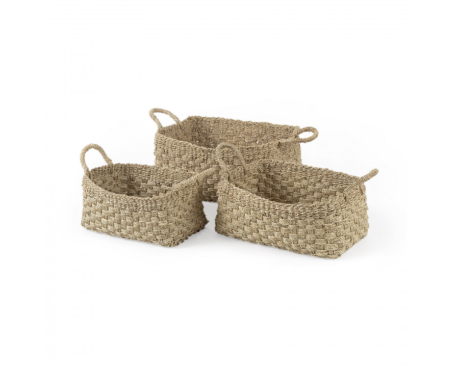 Mercana - Emra Light Brown Seagrass Rectangular Basket/Handles (Set of 3)