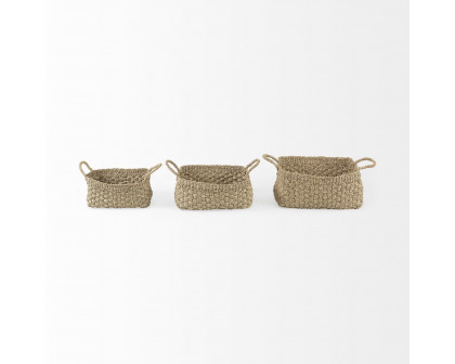 Mercana - Emra Light Brown Seagrass Rectangular Basket/Handles (Set of 3)