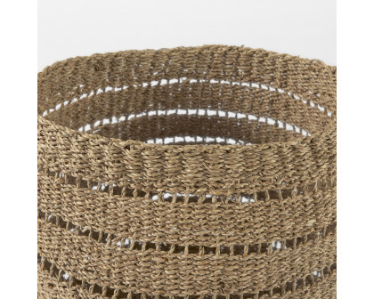 Mercana - Hayes Medium Brown Seagrass Round Basket with Stripe Pattern (Set of 2)