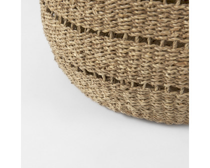 Mercana - Hayes Medium Brown Seagrass Round Basket with Stripe Pattern (Set of 2)