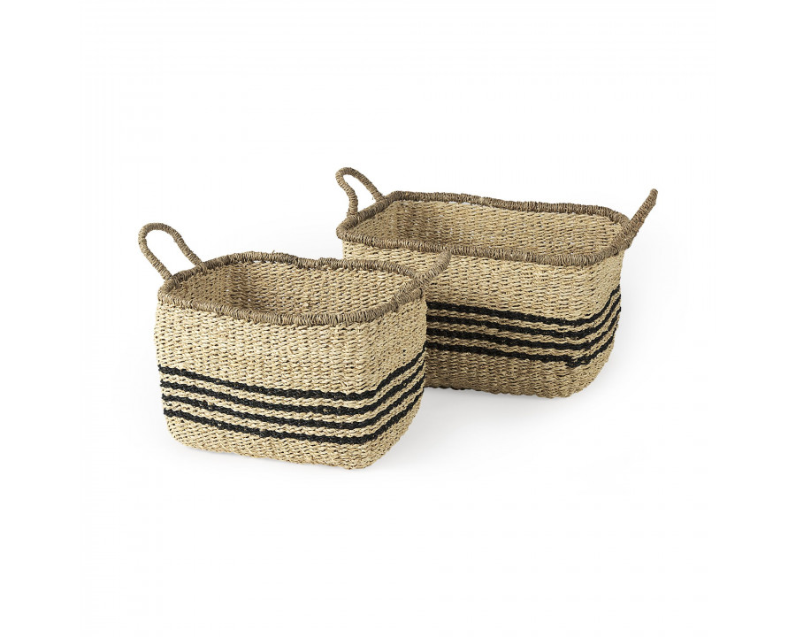 Mercana - Emma Light Brown Seagrass Rectangular Basket/Black Stripes (Set of 2)