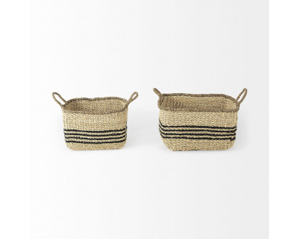 Mercana - Emma Light Brown Seagrass Rectangular Basket/Black Stripes (Set of 2)