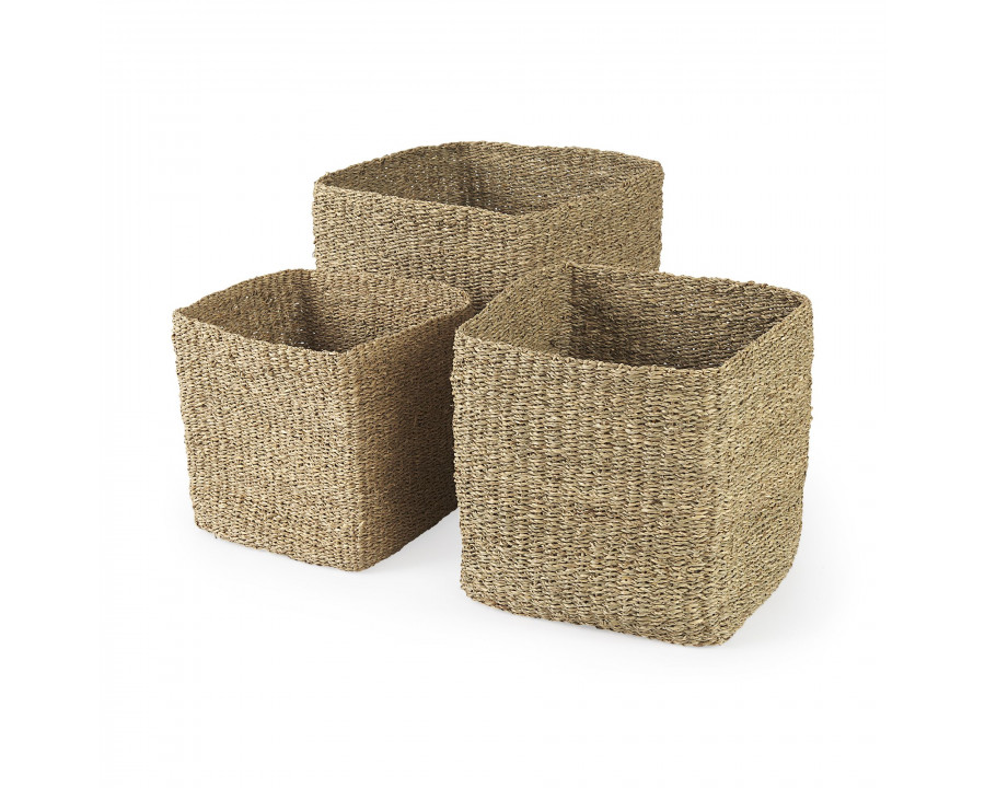 Mercana - Copenhagen Medium Brown Square Twisted Seagrass Square Basket (Set of 3)