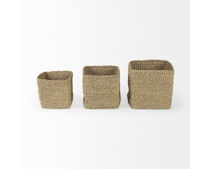 Mercana - Copenhagen Medium Brown Square Twisted Seagrass Square Basket (Set of 3)