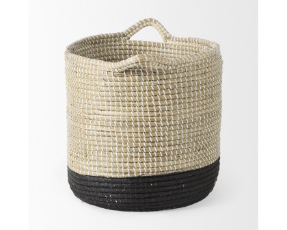 Mercana Maddie Round Basket with Black Dipped Seagrass (Set of 3) - Beige/Black