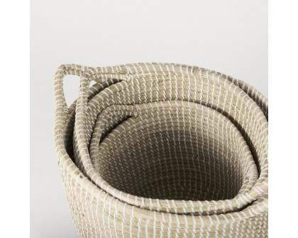 Mercana Maddie Round Basket with Black Dipped Seagrass (Set of 3) - Beige/Black