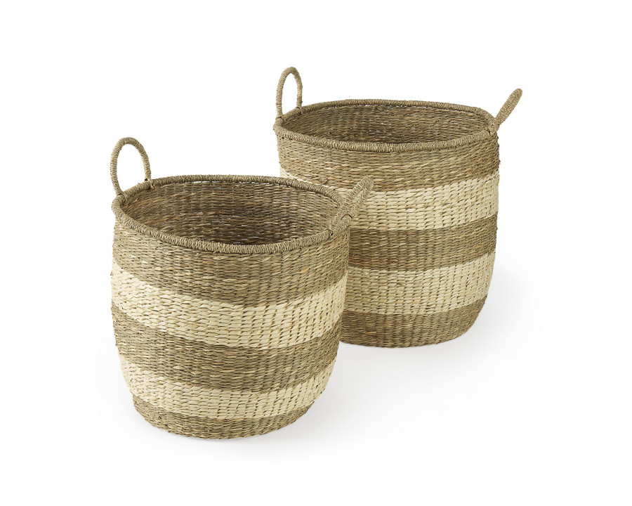 Mercana - Bradley Light Brown W/Striped Seagrass Basket/Handles (Set of 2)