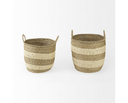 Mercana - Bradley Light Brown W/Striped Seagrass Basket/Handles (Set of 2)