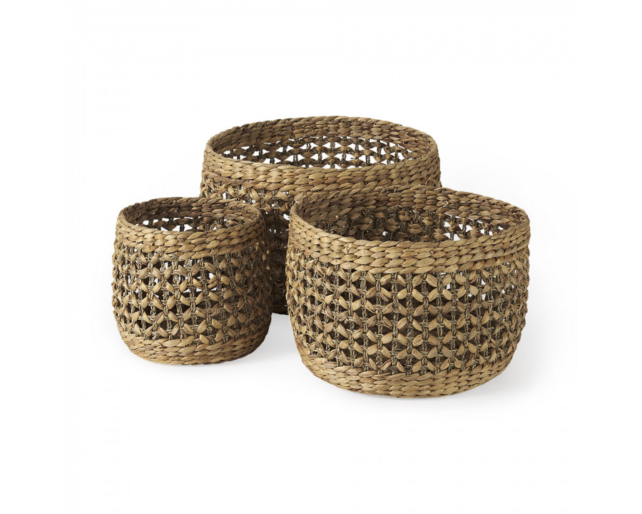 Mercana - Dakota Medium Brown Seagrass Round Basket (Set of 3)