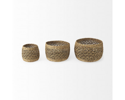 Mercana - Dakota Medium Brown Seagrass Round Basket (Set of 3)